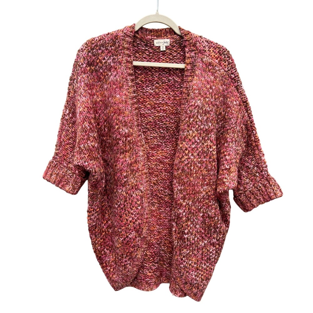 Maison Jules‎ Anthropologie Chunky Knit Pink Orange Wool Cardigan Sweater Size S